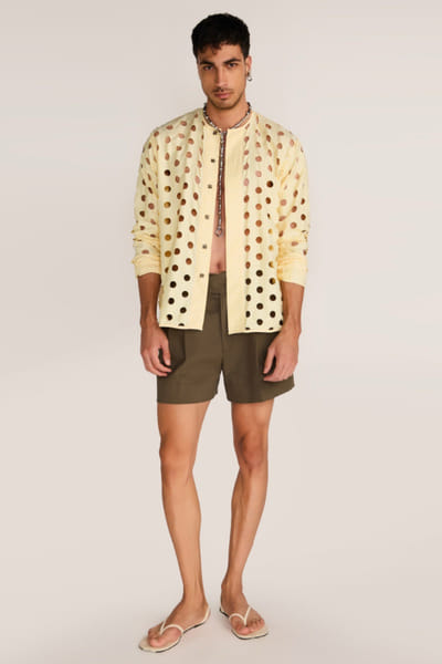 Rosani Yellow laser-cut pinstripe shirt ROSAAUG26D152345
