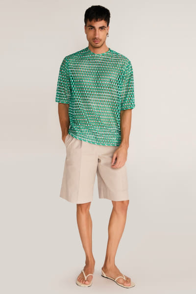 Rosani Green laser-cut striped t-shirt ROSAAUG26D152363