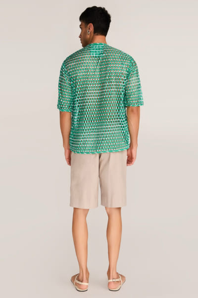 Rosani Green laser-cut striped t-shirt ROSAAUG26D152363