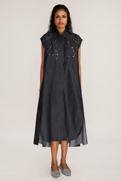 Rosani Charcoal black embellished maxi dress ROSAAUG26D151641