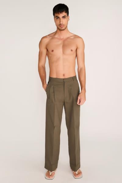 Rosani Olive pleated cotton trousers ROSAAUG26D152360