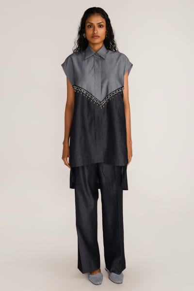 Rosani Charcoal black bead embroidered tunic ROSAAUG26D151647