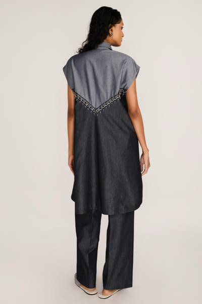 Rosani Charcoal black bead embroidered tunic ROSAAUG26D151647