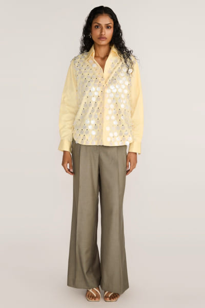 Rosani Pale lemon sequin embroidered shirt ROSAAUG26D151643