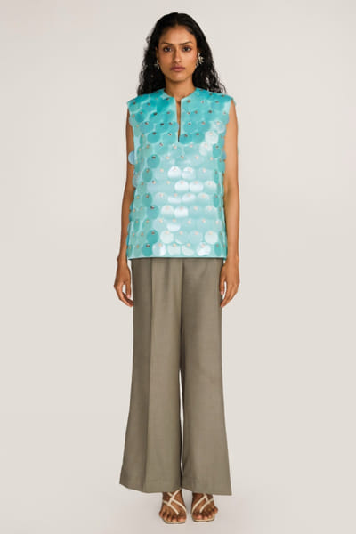 Rosani Mint pearl sequin embroidered top ROSAAUG26D151637