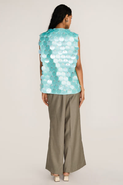 Rosani Mint pearl sequin embroidered top ROSAAUG26D151637