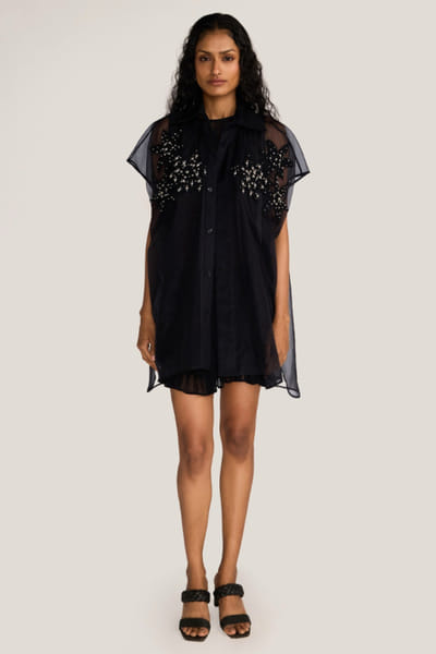 Rosani Black crochet organza shirt ROSAAUG26D151633