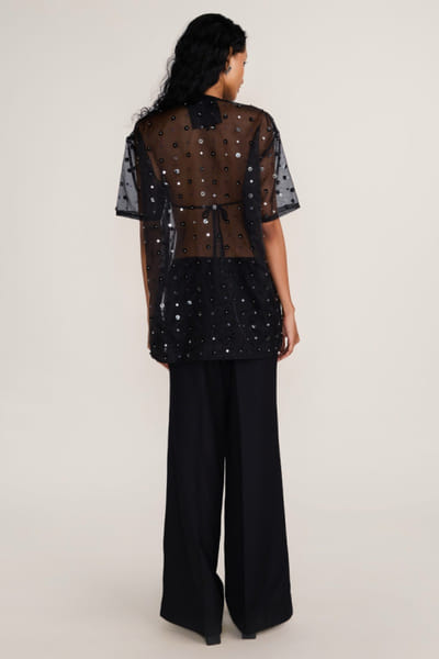 Rosani Black sequin embroidered t-shirt ROSAAUG26D151650