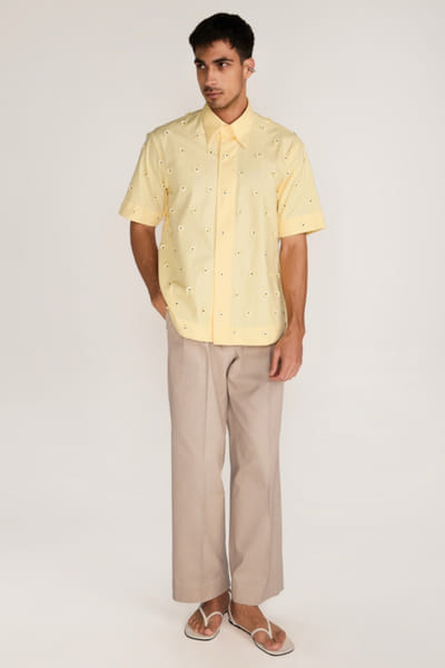 Rosani Lemon yellow laser-cut shirt ROSAAUG26D152364