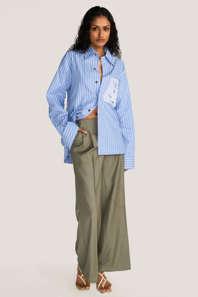 Rosani Blue embroidered strip shirt ROSAAUG26D151640