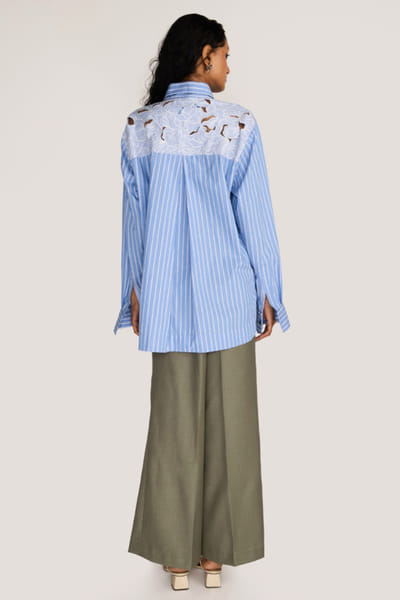 Rosani Blue embroidered strip shirt ROSAAUG26D151640