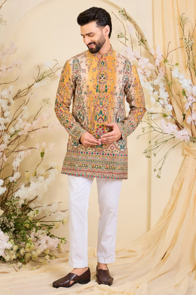 Kasbah Yellow printed zari embroidered kurta KASBJUL26D150113