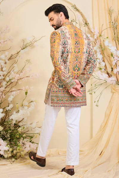 Kasbah Yellow printed zari embroidered kurta KASBJUL26D150113