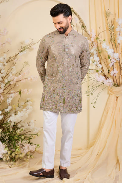 Kasbah Beige floral embroidered kurta KASBJUL26D150148