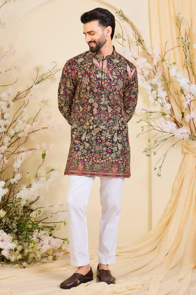 Kasbah Black sequin embroidered kurta KASBJUL26D150105