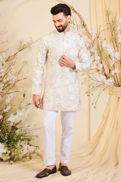 Kasbah Beige floral-embroidered kurta KASBJUL26D150153