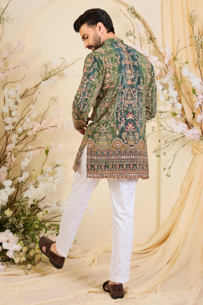 Kasbah Green printed zari embroidered kurta KASBJUL26D150100