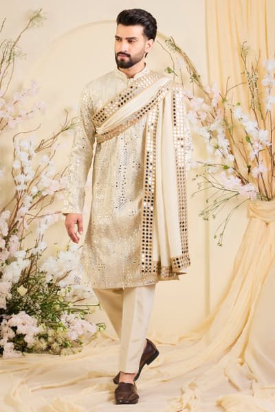 Kasbah Gold sequin embroidered kurta and stole KASBJUL26D150098