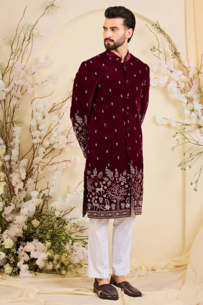 Kasbah Maroon cutdana embroidered sherwani KASBJUL26D150123