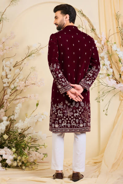Kasbah Maroon cutdana embroidered sherwani KASBJUL26D150123