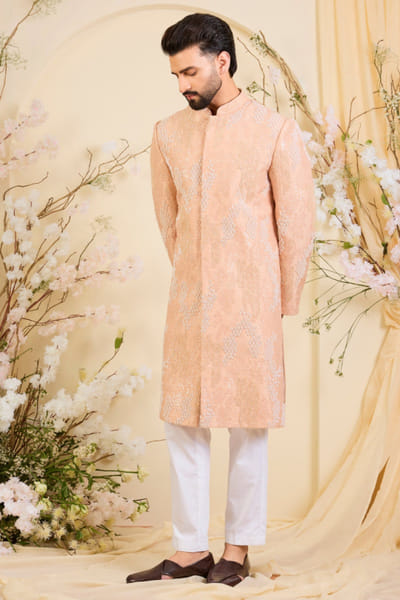 Kasbah Peach cutdana embroidered sherwani KASBJUL26D150150