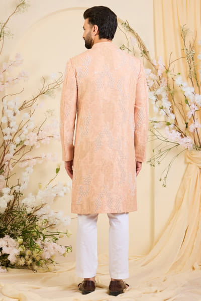 Kasbah Peach cutdana embroidered sherwani KASBJUL26D150150