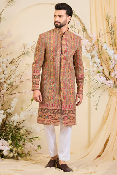Kasbah Multicolour printed zari embroidered sherwani KASBJUL26D150114