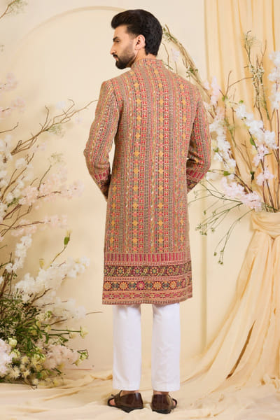 Kasbah Multicolour printed zari embroidered sherwani KASBJUL26D150114