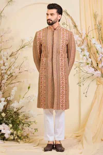 Kasbah Pink printed zari embroidered sherwani KASBJUL26D150126