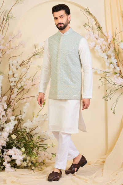 Kasbah Powder blue hand embroidered Nehru jacket KASBJUL26D150140