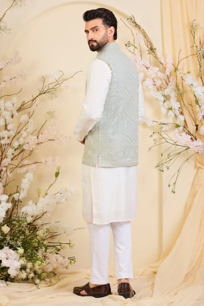 Kasbah Powder blue hand embroidered Nehru jacket KASBJUL26D150140
