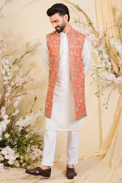 Kasbah Orange zari embroidered open jacket KASBJUL26D150127