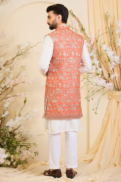Kasbah Orange zari embroidered open jacket KASBJUL26D150127
