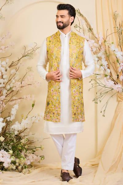 Kasbah Yellow sequin embroidered open jacket KASBJUL26D150115