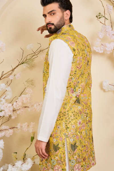 Kasbah Yellow sequin embroidered open jacket KASBJUL26D150115