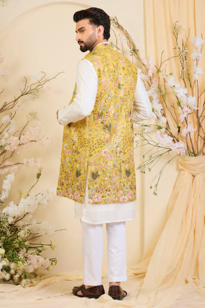 Kasbah Yellow sequin embroidered open jacket KASBJUL26D150115