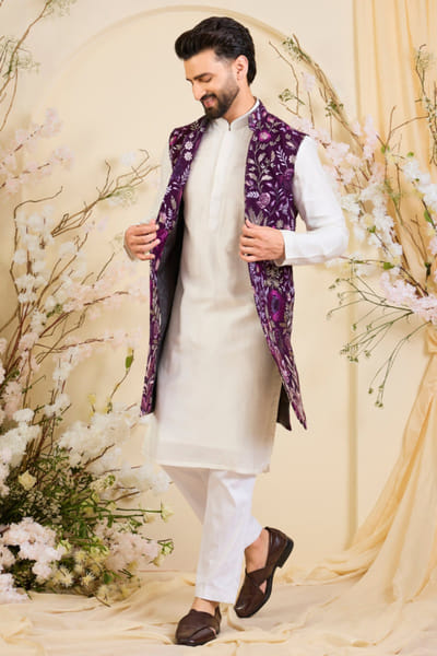 Kasbah Purple floral embroidered open jacket KASBJUL26D150149