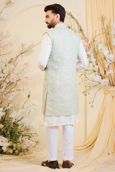 Kasbah Powder blue sequin embroidered open jacket KASBJUL26D150117