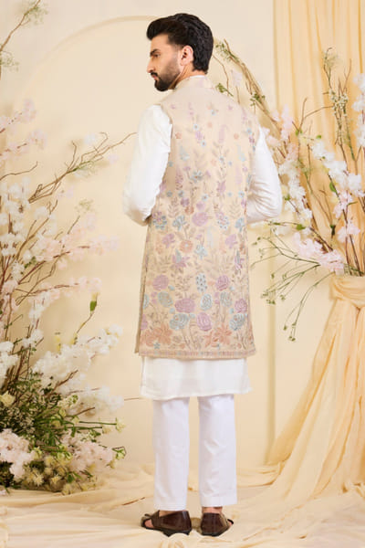 Kasbah Gold floral cutdana embroidered open jacket KASBJUL26D150116
