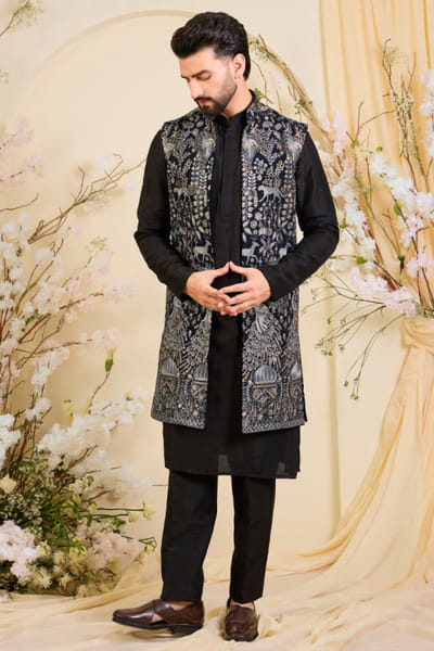 Kasbah Blue zari embroidered open jacket KASBJUL26D150122