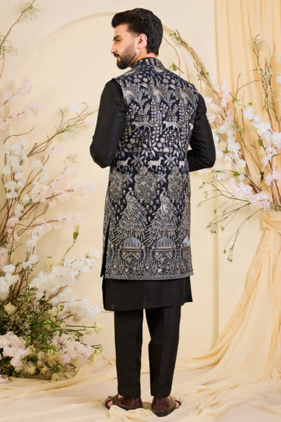 Kasbah Blue zari embroidered open jacket KASBJUL26D150122