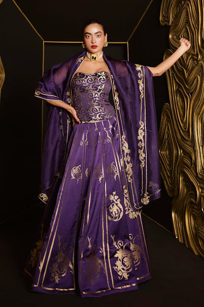 Purple baroque banarasi kadhwa lehenga set