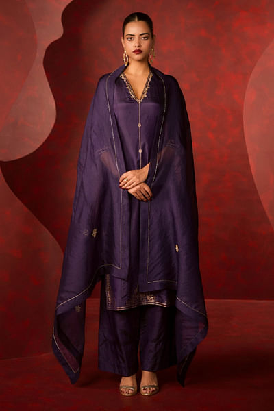 Navy baroque kadhwa banarasi kurta set