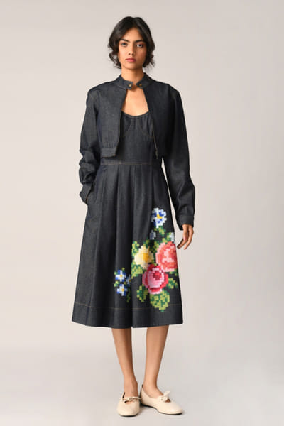 Blue cropped denim jacket