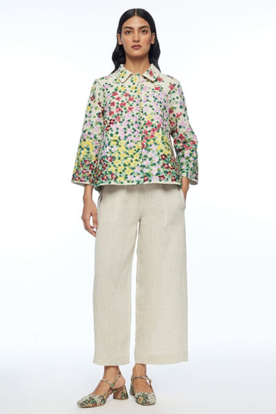 Beige abstract embroidered jacket
