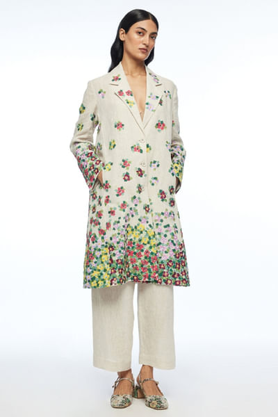 Beige abstract appliqué embroidered jacket