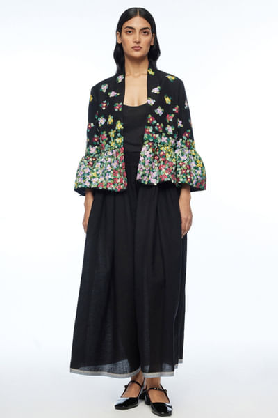 Black abstract appliqué embroidered jacket