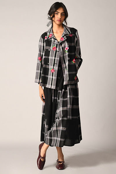 Black checks - applique double-breasted jacket