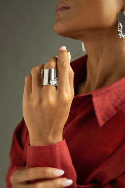 Silver textured statement ring