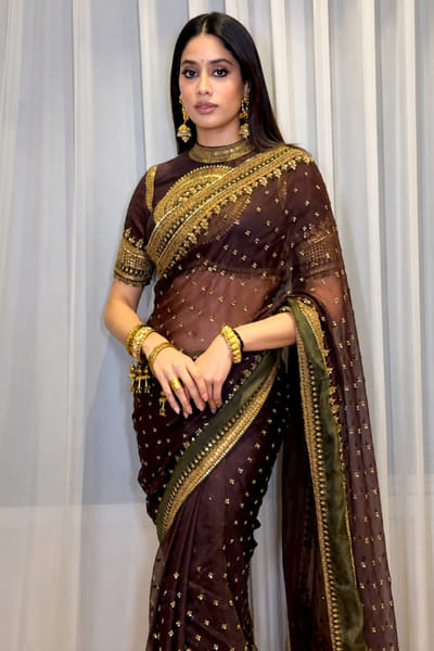 Nidhi Halani Brown embellished sari set NIDHJUL26D149432